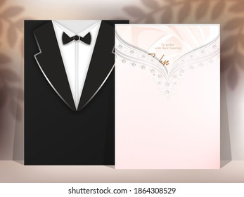 Wedding invitation card bride and groom theme cover on beautiful background. vector illustration.