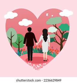 wedding invitation card with bride and groom, vector paper art, paper cut and craft style.