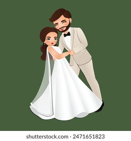  Tarjeta de invitación de la Boda la novia y el novio lindo pareja personaje de dibujos animados