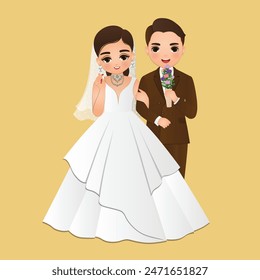  Tarjeta de invitación de la Boda la novia y el novio lindo pareja personaje de dibujos animados