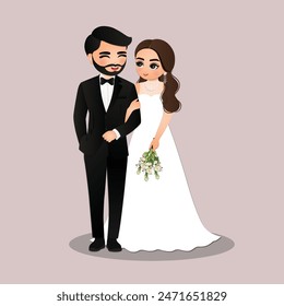  Tarjeta de invitación de la Boda la novia y el novio lindo pareja personaje de dibujos animados