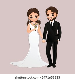  Tarjeta de invitación de la Boda la novia y el novio lindo pareja personaje de dibujos animados