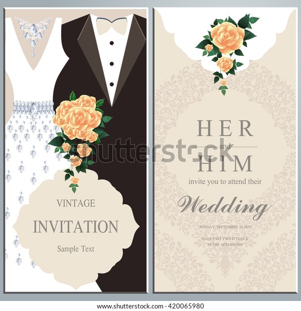 Wedding Invitation Card Bride Groom Dress Stock Vector Royalty
