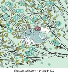 wedding invitation card with chubby birds