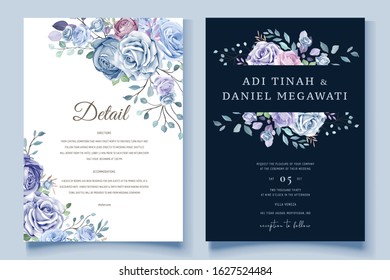 wedding invitation card in classic blue design