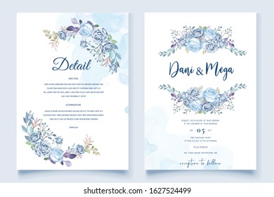 wedding invitation card in classic blue design