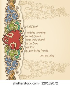 Wedding invitation card, closed, with claddagh ring floral ornament - inner ornaments non cut, under clipping mask