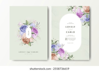 wedding invitation card with color full rose flower decoration 