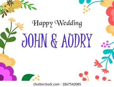 Wedding invitation, Wedding card with colorful flower and foliage. Available as vector file