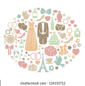 wedding invitation card with colorful icons