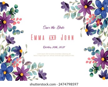 Wedding Invitation Card with Colorful Wildflower Watercolor