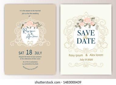 wedding invitation card with colourful floral and leaves.
