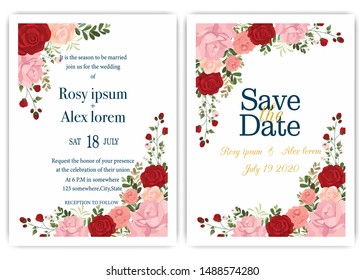 wedding invitation card with colourful floral and leaves.