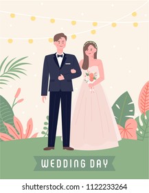 Wedding Invitation Card Concept. flat design style vector graphic illustration set