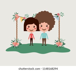 wedding invitation card with couple characters