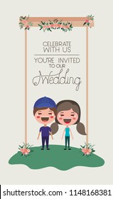 wedding invitation card with couple characters