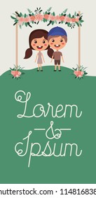 wedding invitation card with couple characters