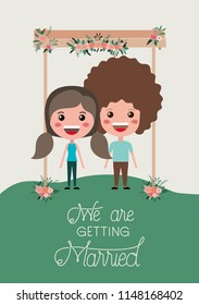 wedding invitation card with couple characters