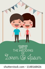 wedding invitation card with couple characters