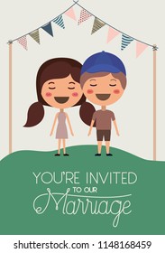 wedding invitation card with couple characters