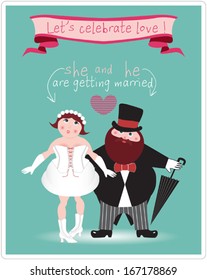 Wedding invitation card with couple who celebrating love