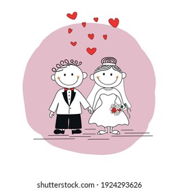 Wedding invitation card. Cute married couple.