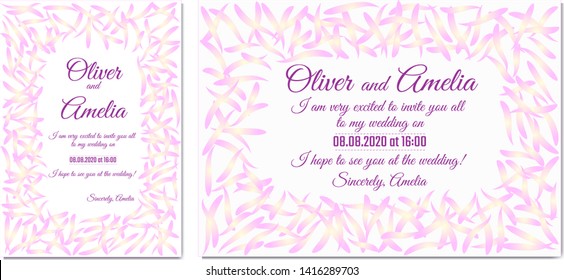 Wedding invitation card decorated with flower petals. Vector illustration