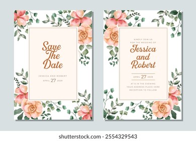 wedding invitation card delicate pink floral watercolor frame