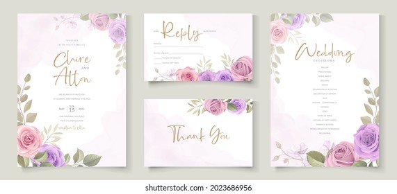 Wedding invitation card design with beautiful flower and leaf ornaments