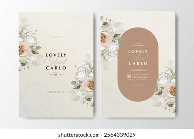 wedding invitation card design with creamy floral background