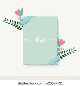 Wedding invitation card design with cute flower templates. Vector illustration.