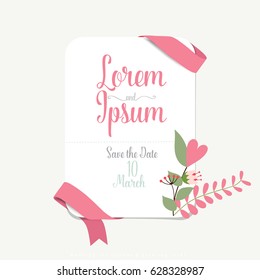 Wedding invitation card design with cute flower templates. Vector illustration.