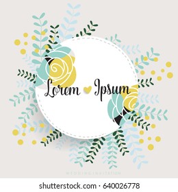 Wedding invitation card design with cute flower templates. Vector illustration.