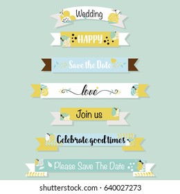 Wedding invitation card design with cute flower templates. Vector illustration.