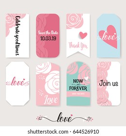 Wedding invitation card design with cute flower templates. Vector illustration.