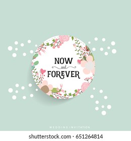 Wedding invitation card design with cute flower templates. Vector illustration.