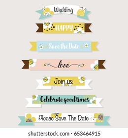 Wedding invitation card design with cute flower templates. Vector illustration.