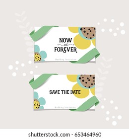 Wedding invitation card design with cute flower templates. Vector illustration.