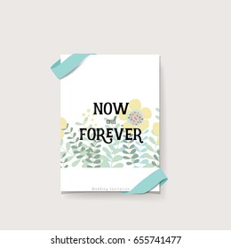 Wedding invitation card design with cute flower templates. Vector illustration.