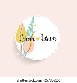 Wedding invitation card design with cute flower templates. Vector illustration.