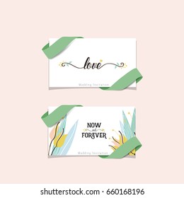 Wedding invitation card design with cute flower templates. Vector illustration.