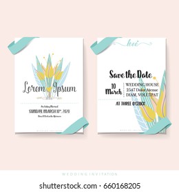 Wedding invitation card design with cute flower templates. Vector illustration.