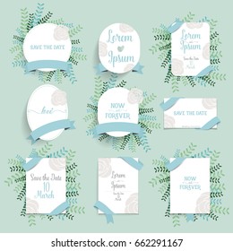 Wedding invitation card design with cute flower templates. Vector illustration.