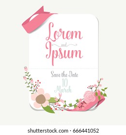 Wedding invitation card design with cute flower templates. Vector illustration.