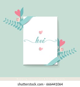 Wedding invitation card design with cute flower templates. Vector illustration.