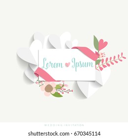 Wedding invitation card design with cute flower templates. Vector illustration.