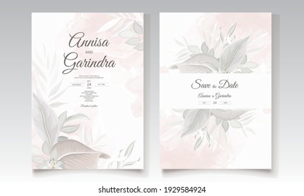 Wedding invitation card design with elegant leaves