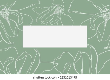 Wedding invitation card design with elegant white Magnolia flowers. Green Flowers decoration background mockup elegant template vector illustration vintage frame