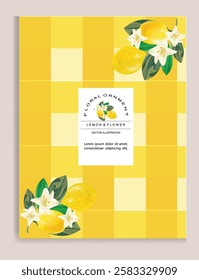 Wedding Invitation Card Design with Fresh Lemons and Navy Blue Mediterranean Tiles. Wedding Concept, Design Element.