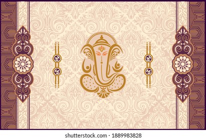 Wedding Invitation Card Design With Lord Ganesh. Exclusive Vintage Decorative Vector Illustration.